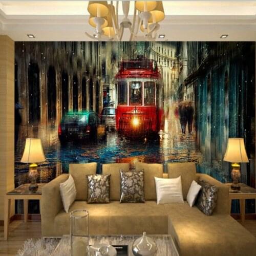 Drop Shipping Custom 3d Wallpaper Oil Painting Modern Urban Street Nightscape Living Room Decoration Background Mural Wallpaper