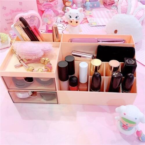 Pink Drawer Cosmetic Storage Box Household Desktop Jewelry Finishing Box Drawer Dressing Table Skin Care Rack