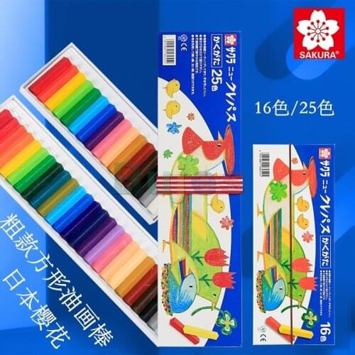 SAKURA Blue Box 16 25 Color Professional Square Heavy Color Soft Oil Painting Stick, Expert Heavy Color Stick Crayon