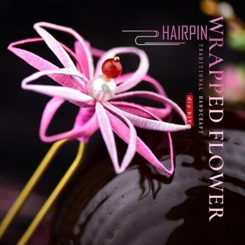 Traditional hand-made pink wrapped flower hairpin DIY kit hairpin hair accessories classical decorative silk thread