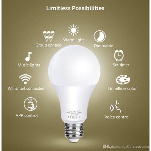 WiFi Smart Light Bulb E27/B22 RGB LED Lamp Dimmable with Smart Life APP, Voice Control for Google Home Alexa OR IR Control Bulb