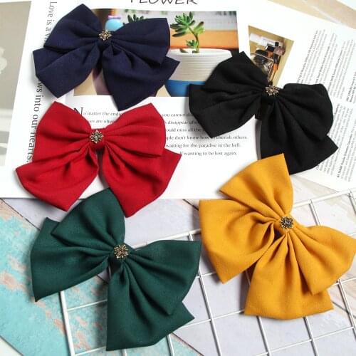 Vintage Solid Big Bow Hairpin Flax Hair Clips Satin Barrettes Simple Accessories Elegant Korean Ornaments For Women Headdress