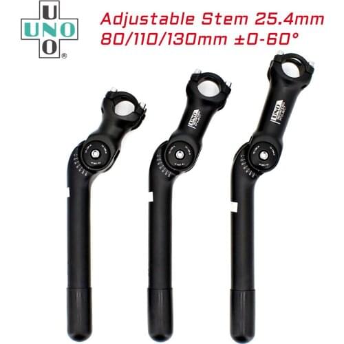 UNO Aluminum Alloy Matte Black Adjustable 60 Degree Bike Stem 25.4 x80/110/130mm Bicycle Accessories