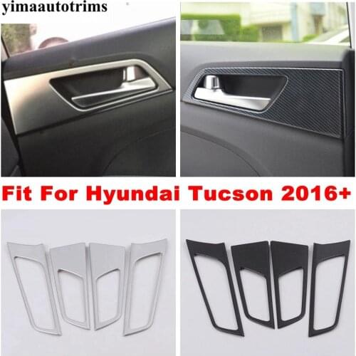 Inner Door Pull Doorknob Handle Hand-clasping Bowl Cover Trim For Hyundai Tucson 2016 - 2020 Carbon Fiber / Matte Interior Refit