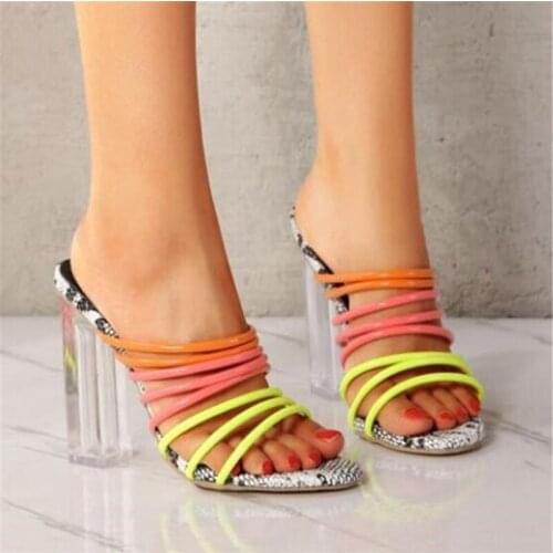 Womens Shoes Summer Womens Crystal High Heel PU Round Heel 11cm Sandals and Slippers Straps and Leopard Print