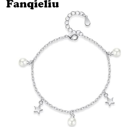 Fanqieliu Woman Wedding Jewelry Gift Star Pearl Charms Chain Bracelet 925 Sterling Silver Bracelets For Women FQL20342