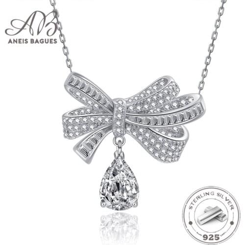 Aneis Bagues S925 Sterling Silver AAAAA Zircon Women Bow Pendant Necklace With Chain Fine Jewelry Wholesale Drop Shipping
