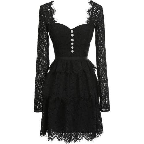 Runway Self Portrait Summer Lace Dress 2021 Sexy Heart Shape Embroidery Puff Sleeve Ball Gown Beaded Layer Ruffles Dresses Party