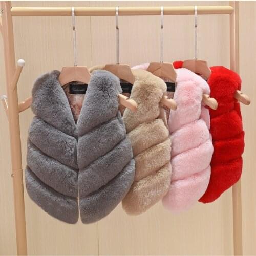 2021 Girls Faux Fur Vest Outfits Christmas Winter Children Waistcoats Kids Warm Coat Infant Sleeveless Jacket Clothes Outerwear