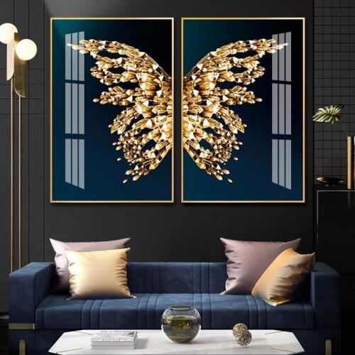 Golden Butterfly Canvas Painting Luxury Wall Poster Abstract Luxury Butterfly Posters Black Golded Room Decoration Canvas