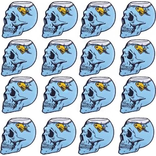 10PCS Punk Skull Patch On Clothes Stripes Embroidered Patches For Clothing Iron On Patches For Clothes Appliques Embroider Patch