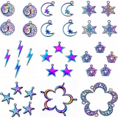 10pcs Sun Moon Pendant Jewelry Making Lightning Charms For Necklace Earrings Accessories Bulk DIY Pendants Materials Pentagram