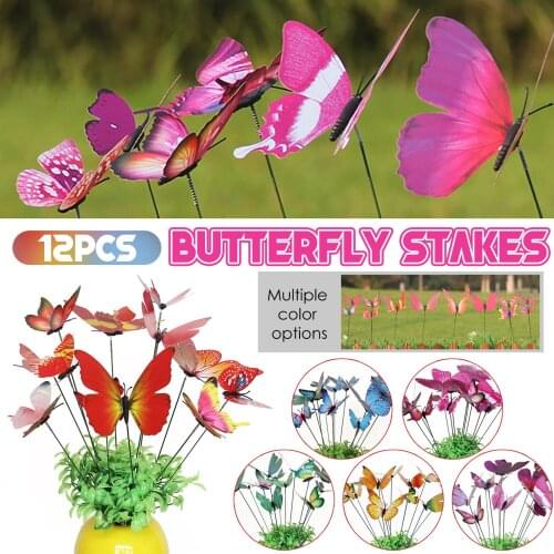 12pcs butterfly Decorative Stakes Outdoor Planter Flower Pot Bed Garden Decor Yard Art Ornaments