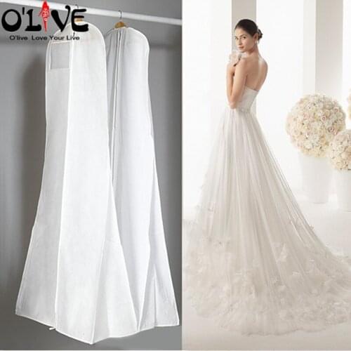 180CM Long TRAIN Wedding Dess Dust Cover Clothes Storage Bag Gown Mermaid White Non-woven Plus Size Garment Sleeve Costume
