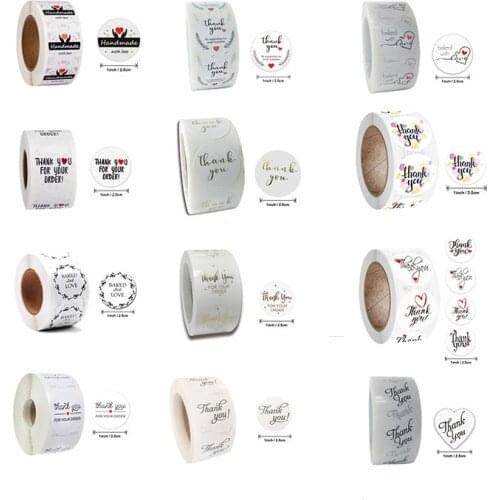 500piece 1 inch Roll up thank you handmade sticker White transparent packaging box DIY envelope label 2.5CM