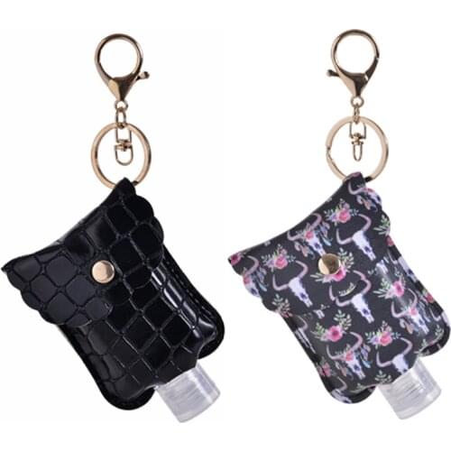 60ml Free Hand Lotion Leather Case Key Ring Portable Disinfectant PU Leather Case Empty Bottle Keychain Decoration Accessories