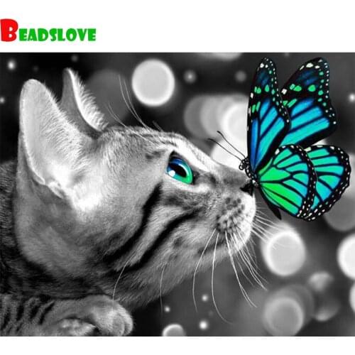 DIY 5D Full Square Diamnd Painting Cat butterfly Diamond Embroidery Animals Handmade Hobby Rhinestones Art Cross Stitch Gift