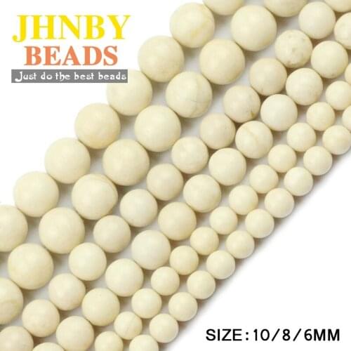 JHNBY Ancient Fossils Natural Stone 6/8/10MM Rice white Round Loose beads ball Jewelry bracelet making DIY Findings Accessories