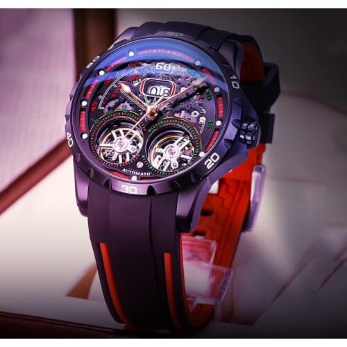 Relojes Super Cool Double Tourbillon Male Automatic Mechanical Watch Men Luxury Brand Casual Watches Mens Waterproof 30M Clock