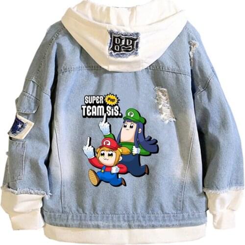 Anime Pop Team Epic Cartoon Cowboy Coat Jacket Sweatshirts Spring Hooded men women Denim Jackets Teenagers Jeans Hoodies