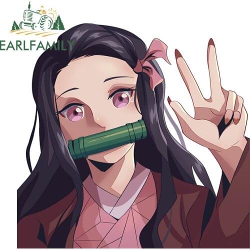 EARLFAMILY 13cm x 12.7cm for Demon Slayer Nezuko Car Assessoires Stickers Car Refrigerators Decal Anime Windows Laptop Decor