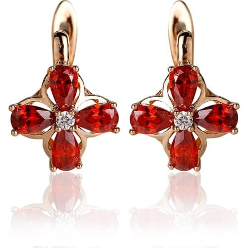 Hanreshe Red Stone Earrings Shaped Mini Cute Crystal Stud Earring Fine Trendy Jewelry Wedding Rose Gold Women Accessories Gift