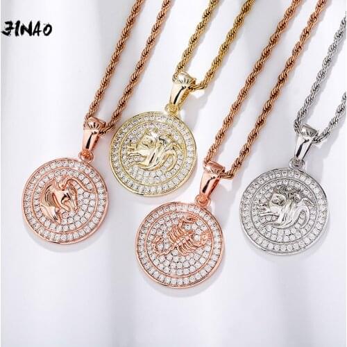 JINAO NEW 12 constellations-Earth signs constellations Pendant Iced Out Micro Pave AAA+ CZ Hip hop Personalised Jewelry
