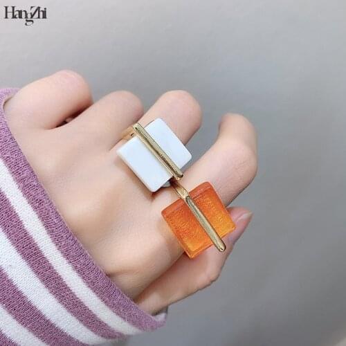 Hangzhi Korea Dongdaemun Popular Square Design Texture Niche Trendy Wild Personal Fashionable Ring for Women Girls Gift