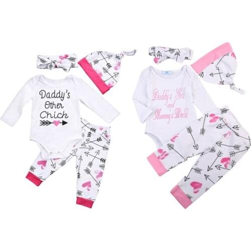 3pcs Baby Set Letter Clothing Set Newborn Baby Girls Clothes Jumpsuit + Floral Pants Leggings Outfit Set 0-24 Months
