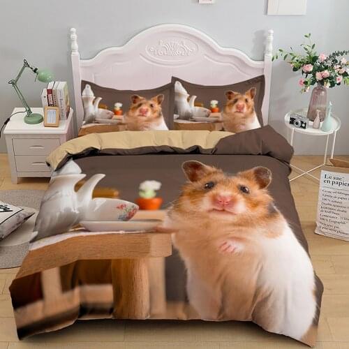 WOSTAR Small animal duvet cover and pillowcase 3d print bedding set cute hamster quilt cover set bedclothes luxury home textiles