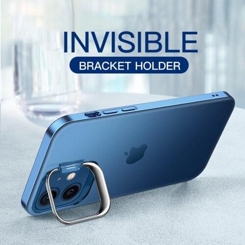 Matte Silicone Phone Case For iPhone 11 12 Pro Max Camera Portection Invisible Stand Holder iPhone12 Mini Soft Back Cover Capa