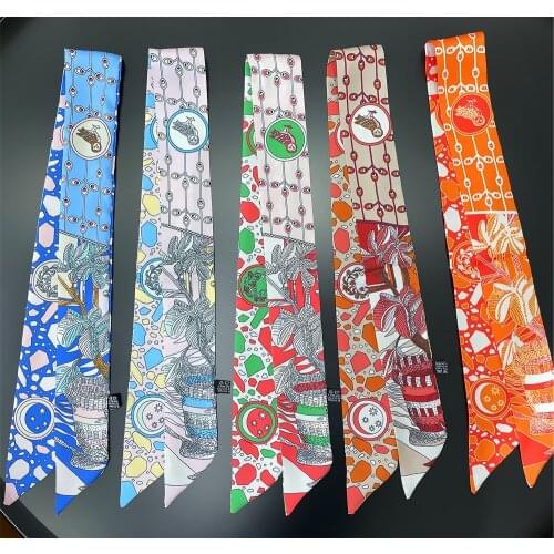 Fashion Summer Scarf 2021 Luxury Brand Design Women Skinny Bag Scarves Hair Band Neck Silk Scarf For Ladies Foulard Headband