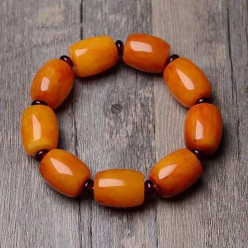 Baltic Sea Pure Natural Rough Stone Old Beeswax Bracelet Mens and Womens Chicken Butter Yellow Amber Barrel Bead Bracelet