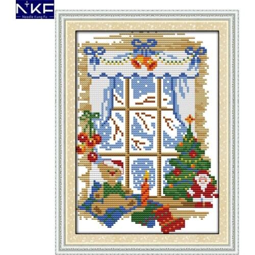 NKF Christmas Out of The Window Cross Stitch Pattern DIY Kit Needlework Embroidery Sets Chinese Cross Stitch for Home Decor