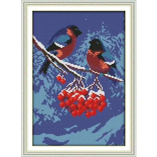 Everlasting Love Snow Migrant bird(2) Chinese Cross Stitch Kits Ecological Cotton Stamped 11CT DIY New Year Decorations For Home