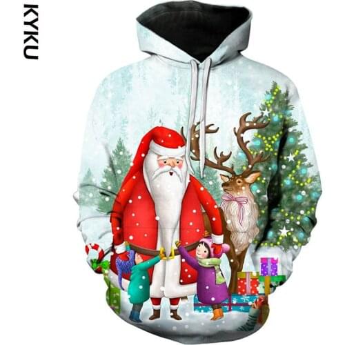 New Fashion 3D Long sleeves Christmas Harajuku Print Cartoon Cute Pullovers Tops Hoody Womens Hooded Sweatshirt Tops Streetwear