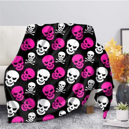 Pink and Black Skulls Cross Pattern Gothic Blanket Soft and Comfortable Fleece Fabric Home Casual Sofa Blankets Bedspreads