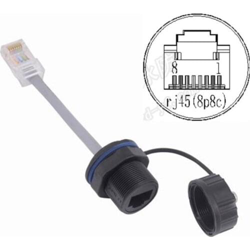 Outdoor AP Box RJ45 8P8C CAT5E M20 Waterproof Network Connector Plug Socket IP68 Panel Mount with Network Cable Dustproof Cap