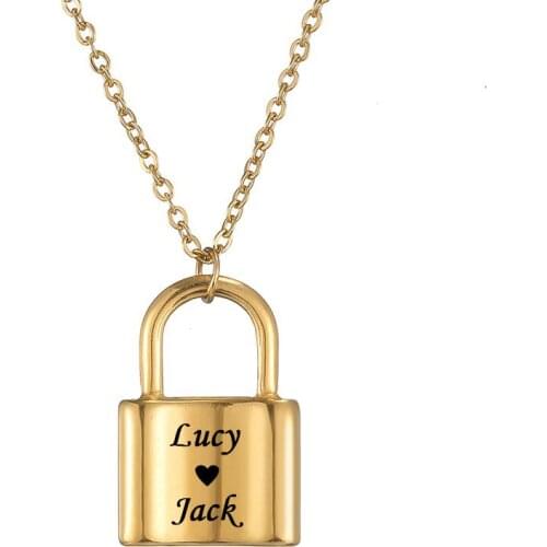 Personalized Custom Name Lock Necklaces For Lovers' Stainless Steel Gold Color DIY Couple Necklaces Anniversary Birthday Gift