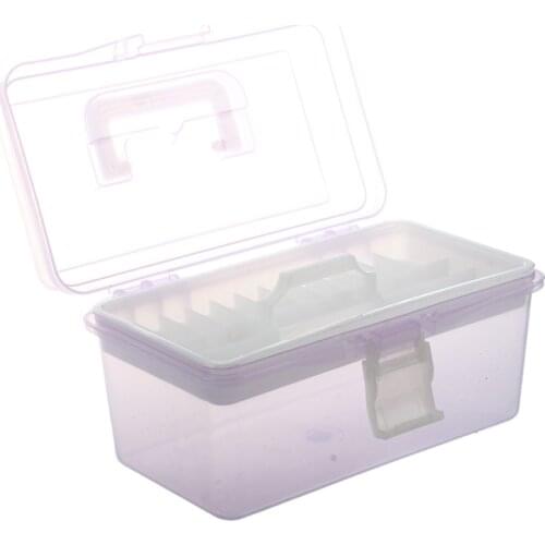 Plastic Handle 2 Layer Hardware Tools Storage Box, Clear Purple