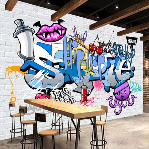 Custom 3D Mural Wallpaper Street Art Graffiti Cartoon Hand Painted Brick Wall Background Decor Wall Painting Non-woven Wallpaper