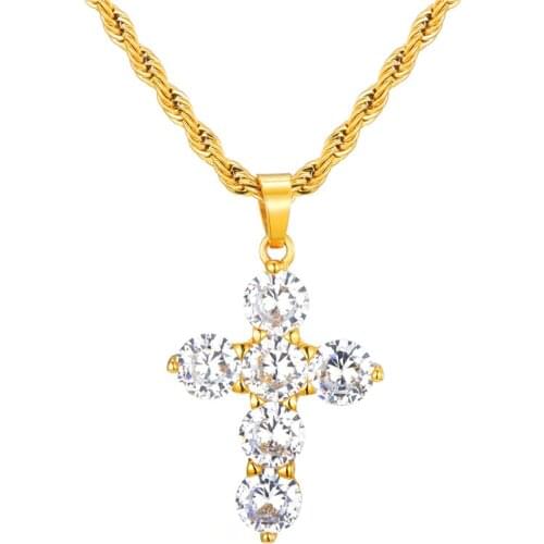 REN005 Trendy Fashion CZ paved Cross Necklace Gold electroplated Hip Hop Style Religious Cross Necklace Womens Jewelry