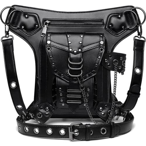 Rivet Chain Waist Bag For Women 2021 Steampunk Skull Locomotive Lady One-Shoulder Messenger Bag Men Outdoor Leisure Travel Purse