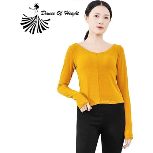 New Latin Dance Shirt Yoga Top Blouse Modern Dance Practice Clothes Low Round Neck Long Sleeve Dancewear High Stretch Costumes