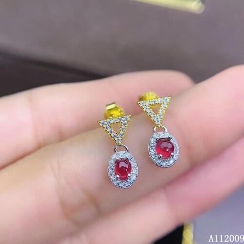 KJJEAXCMY fine jewelry 925 sterling silver inlaid natural ruby ear studs luxury ladies earrings support test hot selling
