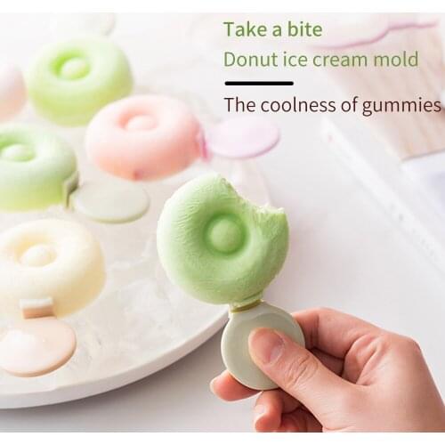 Silicone Ice Cream Mould Ice Cube Tray Popsicle Barrel DIY Homemade Mold Dessert Donuts Ice Cream Mold with Popsicle Stick
