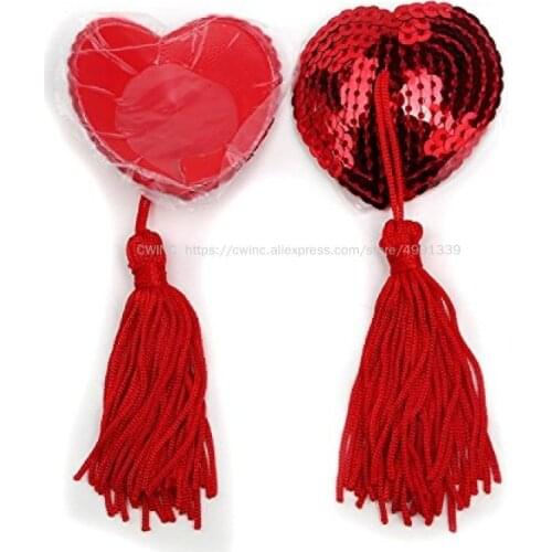 CW0147 Silicone Heart Shape Nipple Cover Sticker with Tassel Adult Sex Toy