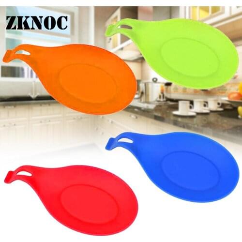 ZKNOC 1pc Silicone Spoon Utensil Rest Heat Resistant Dishwasher Holder Tray Placemat Spoon rest Washable Kitchen Cooking Spplies