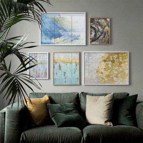 Nordic Abstract Color Golden Printed Canvas Painting Posters and Prints Unique Decor Wall Art Pictures for Living Room Bedroom