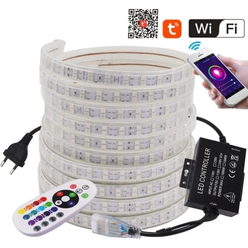 220V WiFi RGB LED Strip Light SMD5050 120Leds/m Double Row Ribbon 1500W Control Remote Flexible LED Tape Rope Wateproof Stripe